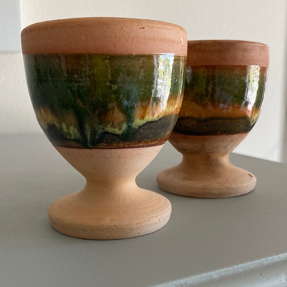 Terracotta Goblets Water or Wine Glasses Earthy Hues Cool Blue Nature Element 2 - Picture 3 of 11